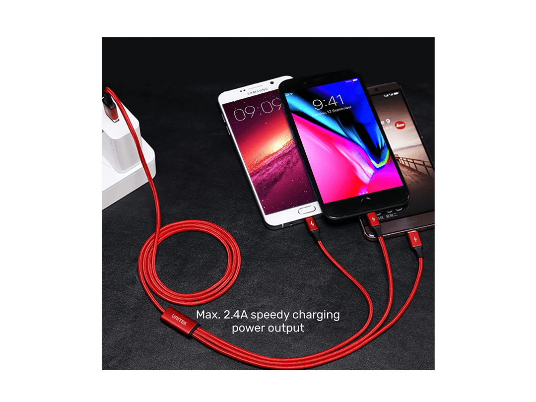 Unitek 3-in-1 USB-A to USB-C / Micro USB / Lightning Multi Charging Cable in Qatar Unitek 3-in-1 USB-A to USB-C / Micro USB / Lightning Multi Charging Cable in Qatar